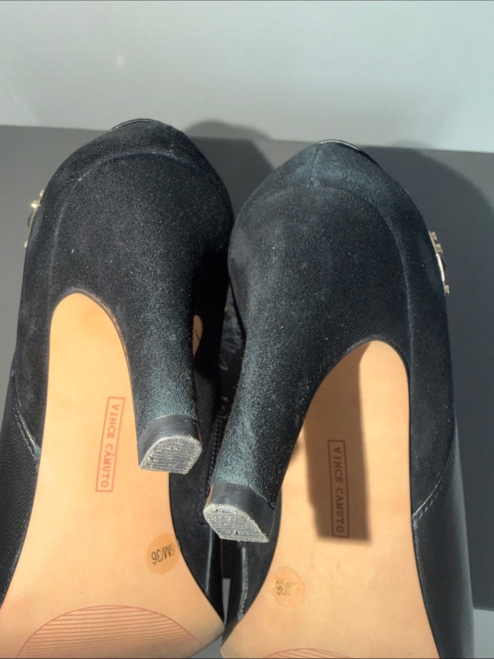Vince Camuto Black Leather Ankle Booties with Gold Hardware-Sz 6/36 - Picture 9 of 9